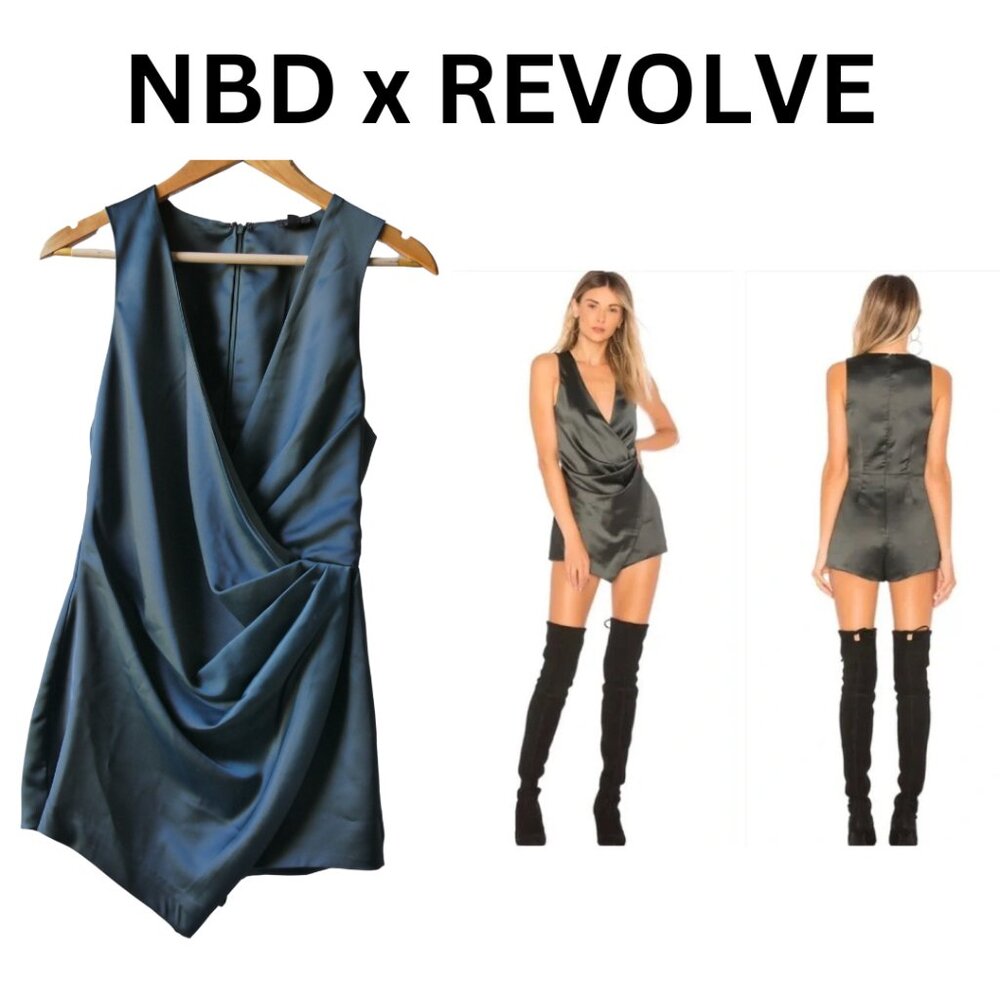NBD Dark Green Romper from REVOLVE Cocktail Party dress silk, Quality Style HOT